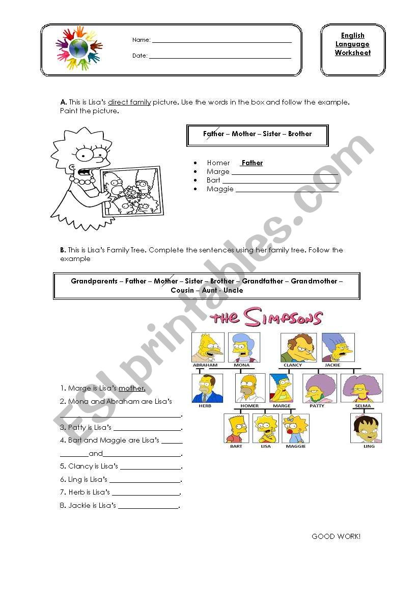 Lisa Simpsons Family worksheet