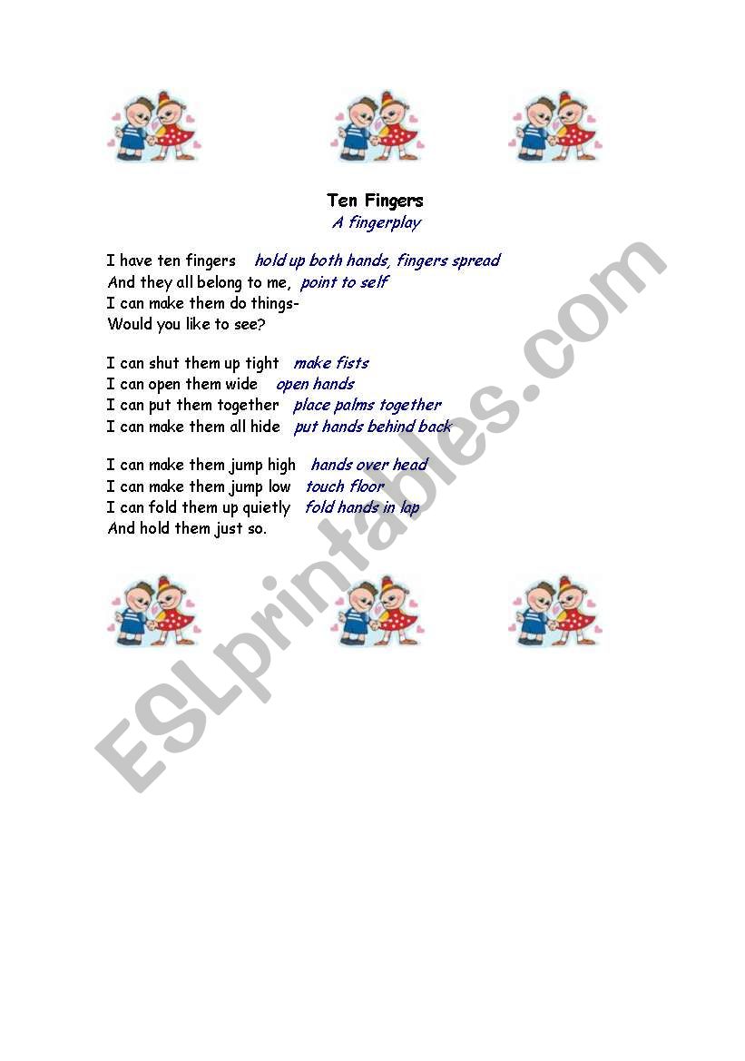 Numbers fingerplay worksheet