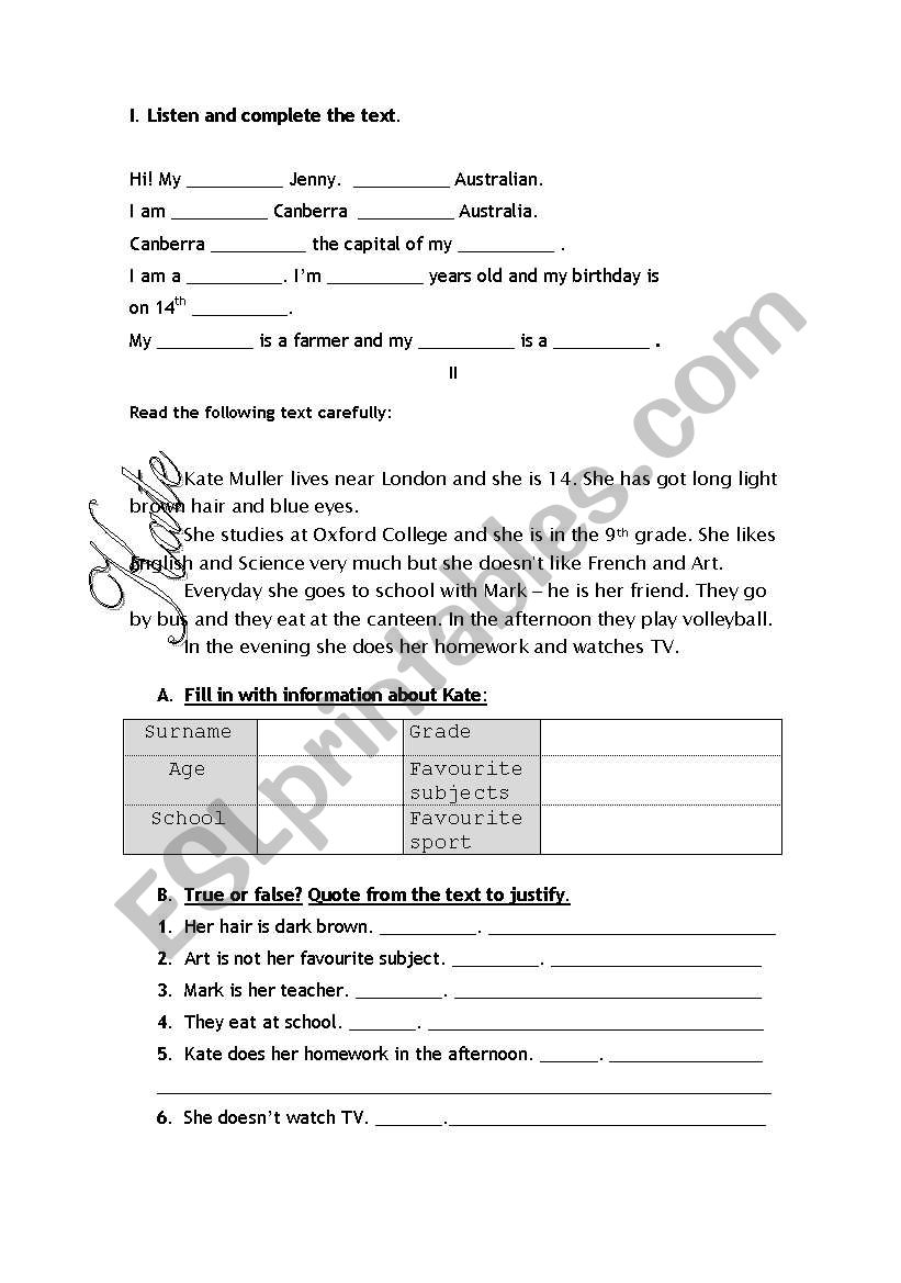 Written test worksheet