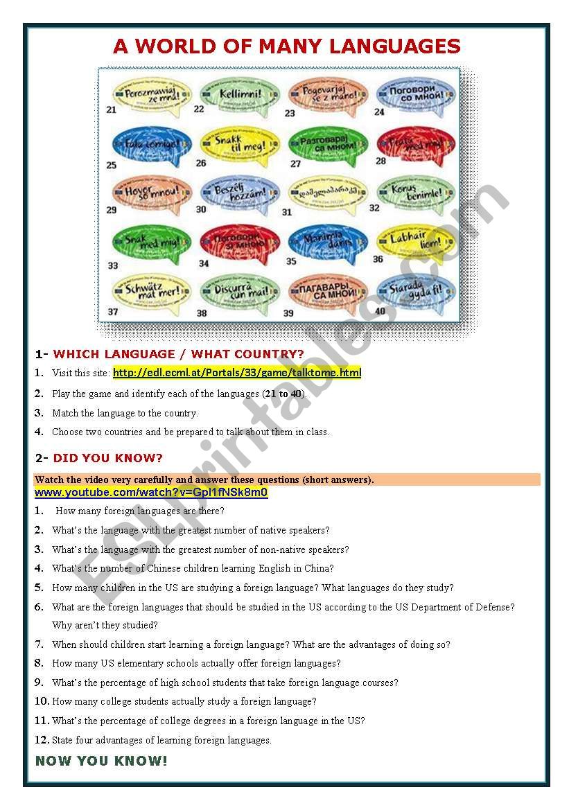 A world of many languages worksheet