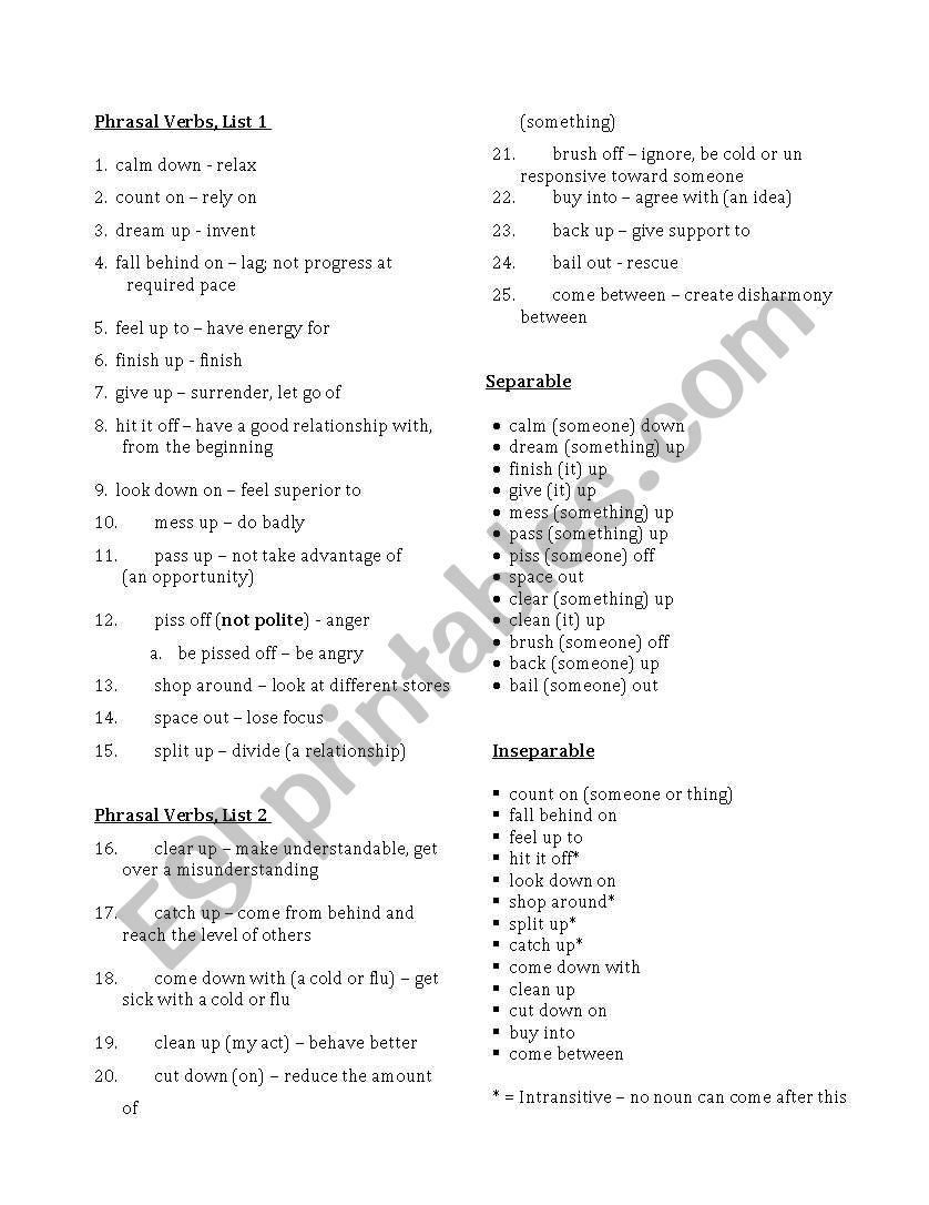 Phrasal Verbs definitions and exercises