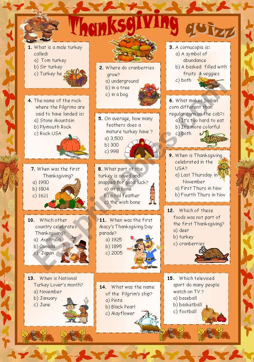 Thanksgiving set 1 - Quiz + key