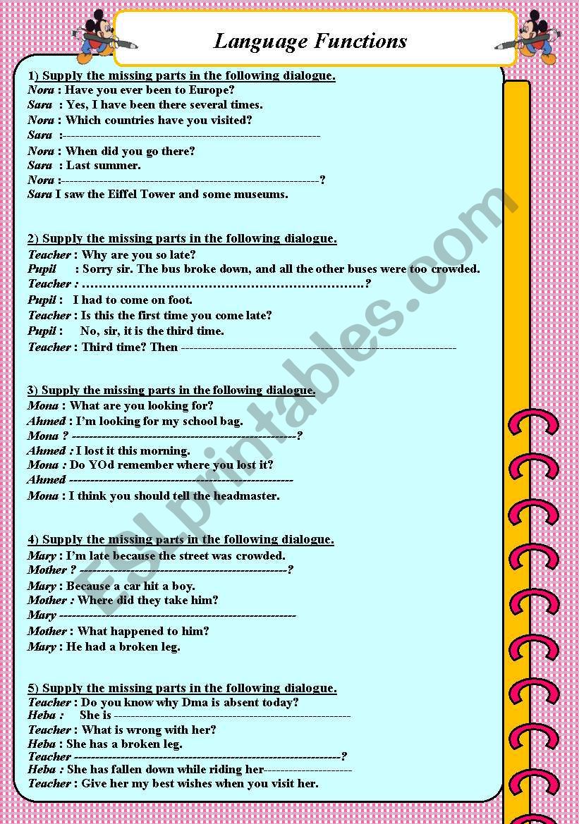 dialogues worksheet