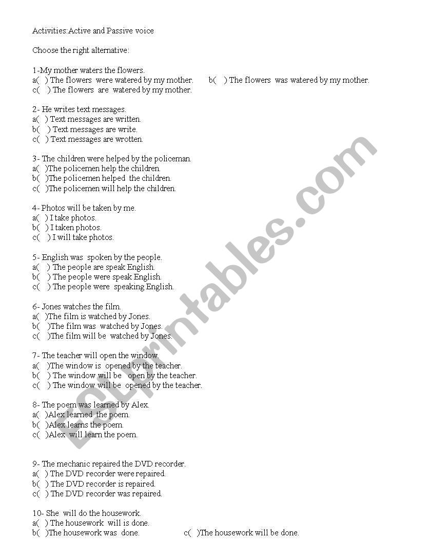 activities:Active and passive Voice