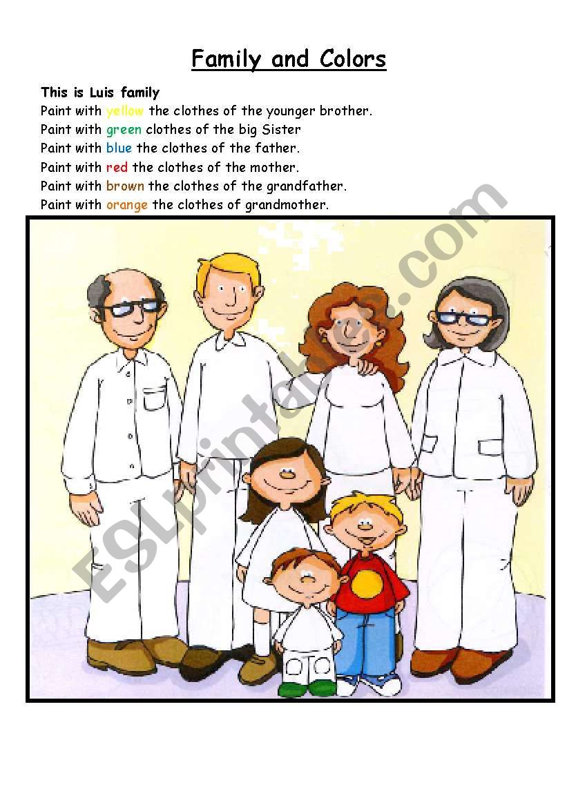 Worksheet about Family and Colors