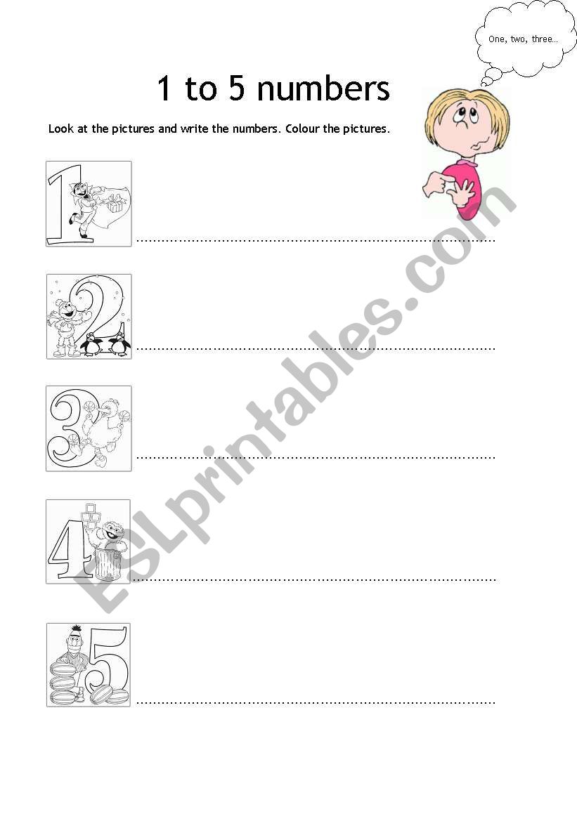 1 to 5 numbers worksheet