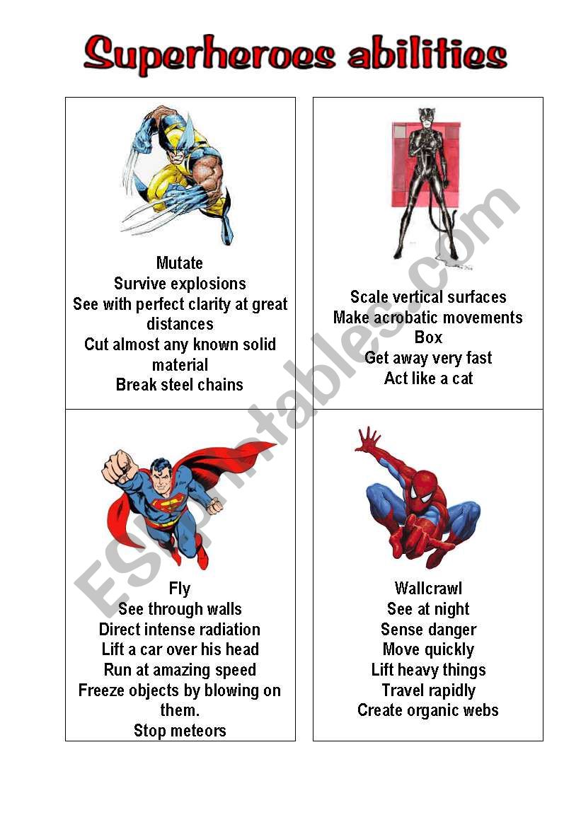 superheroes 1 worksheet