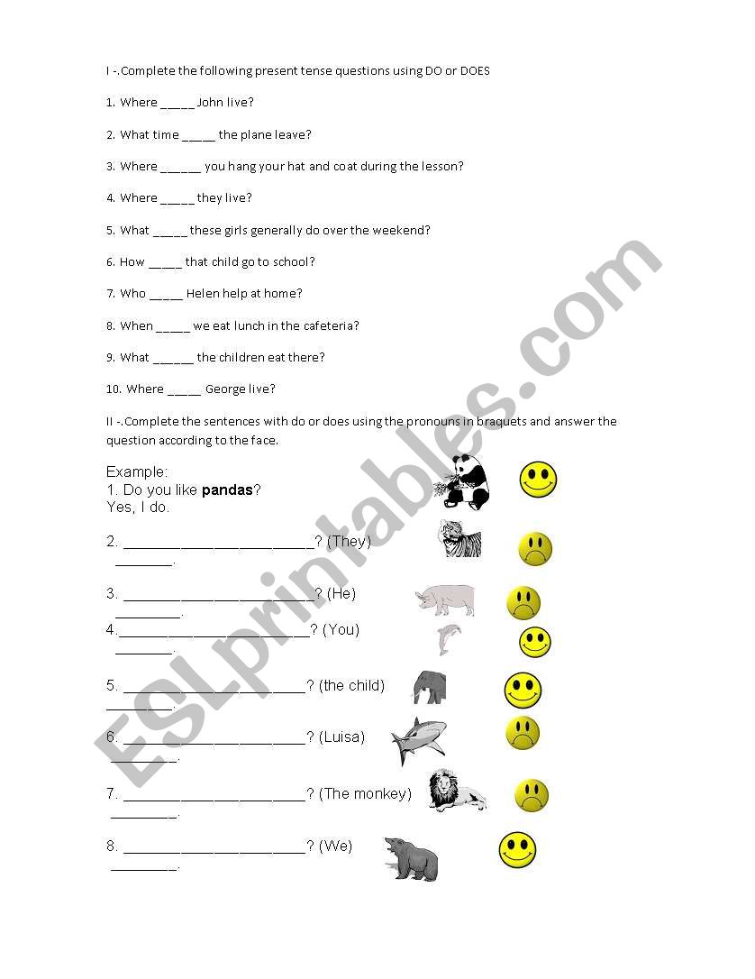 do and does worksheet worksheet