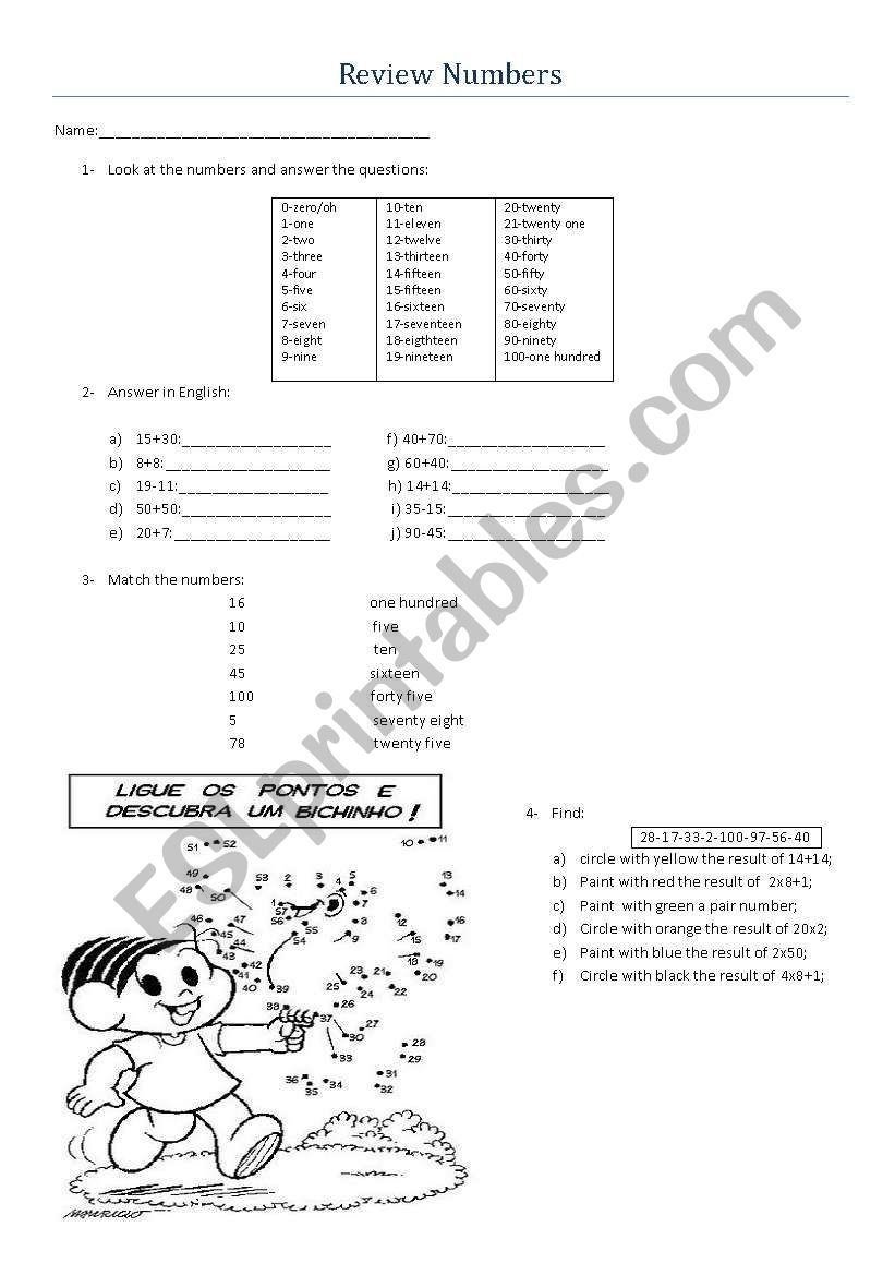 Numbers worksheet