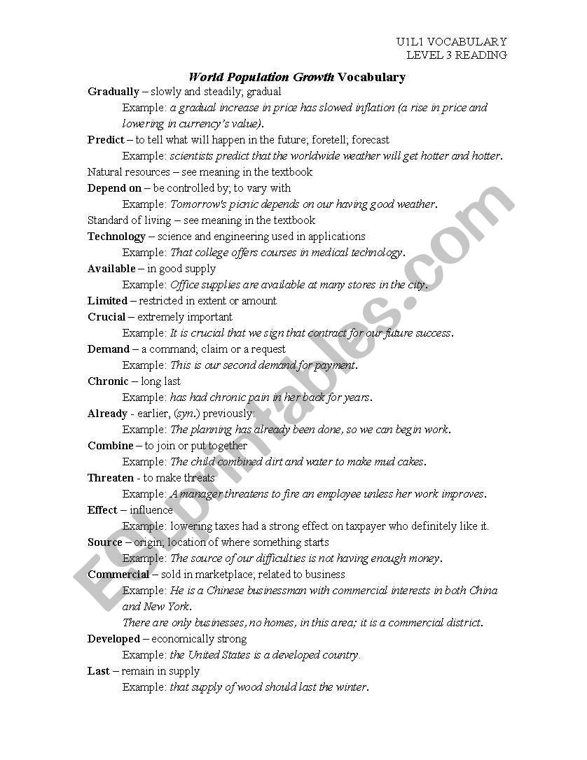 Vocab worksheet