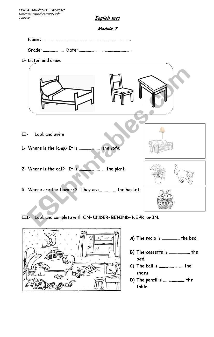 PREPOSITIONS OF PLACE worksheet