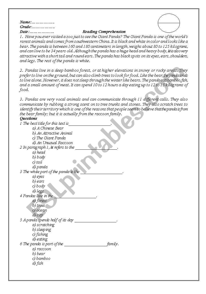 CEPA Reading worksheet