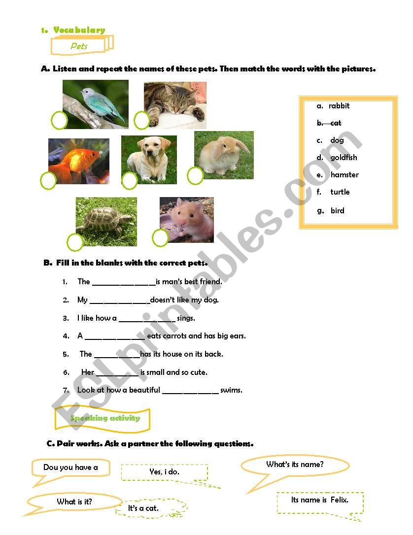 Pets  worksheet