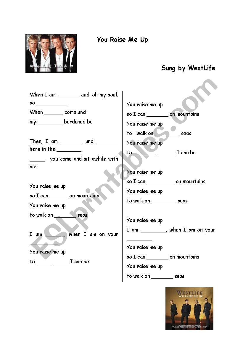 You raise me up (westlife) worksheet