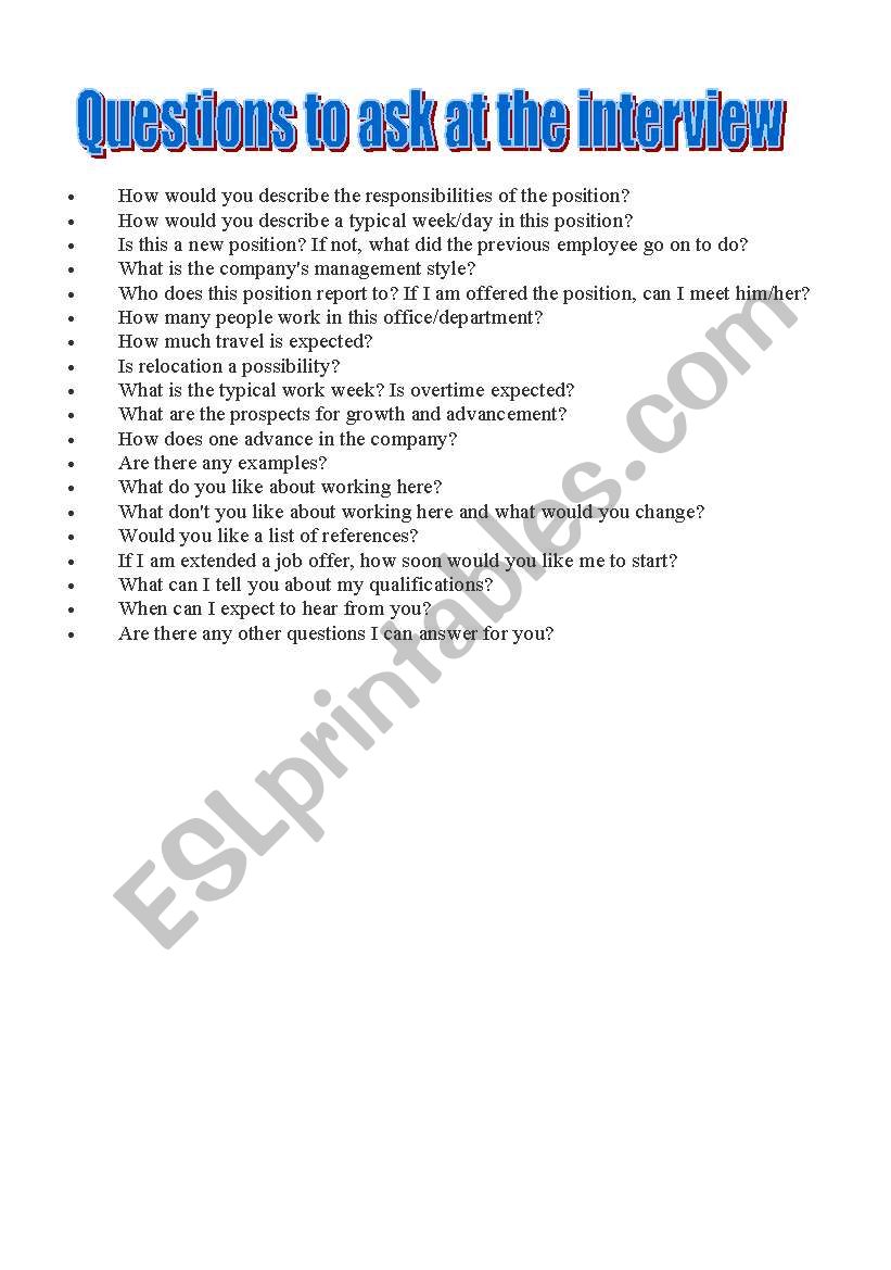 Questions to ask at the interview