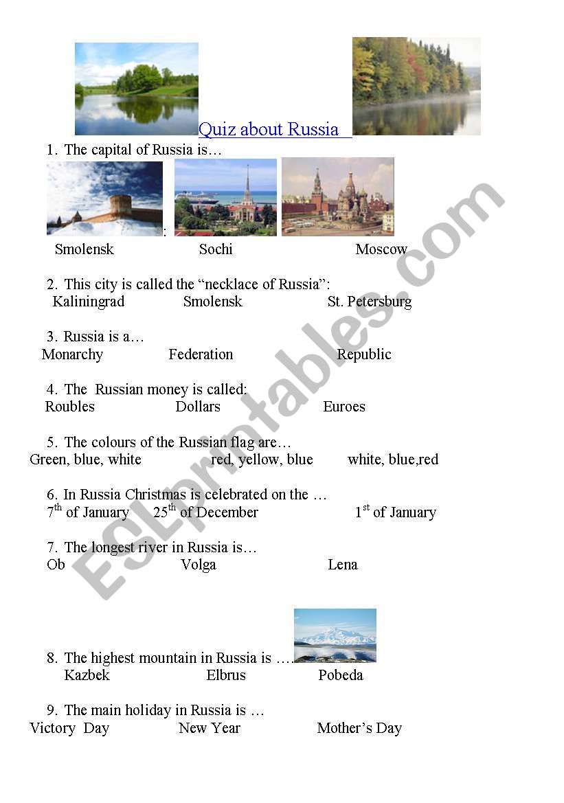 Quiz about Russia worksheet