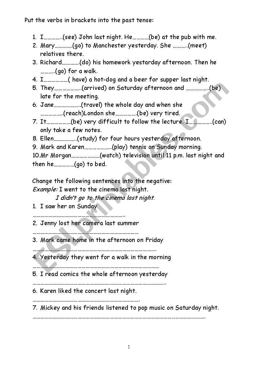 past simple exercise worksheet