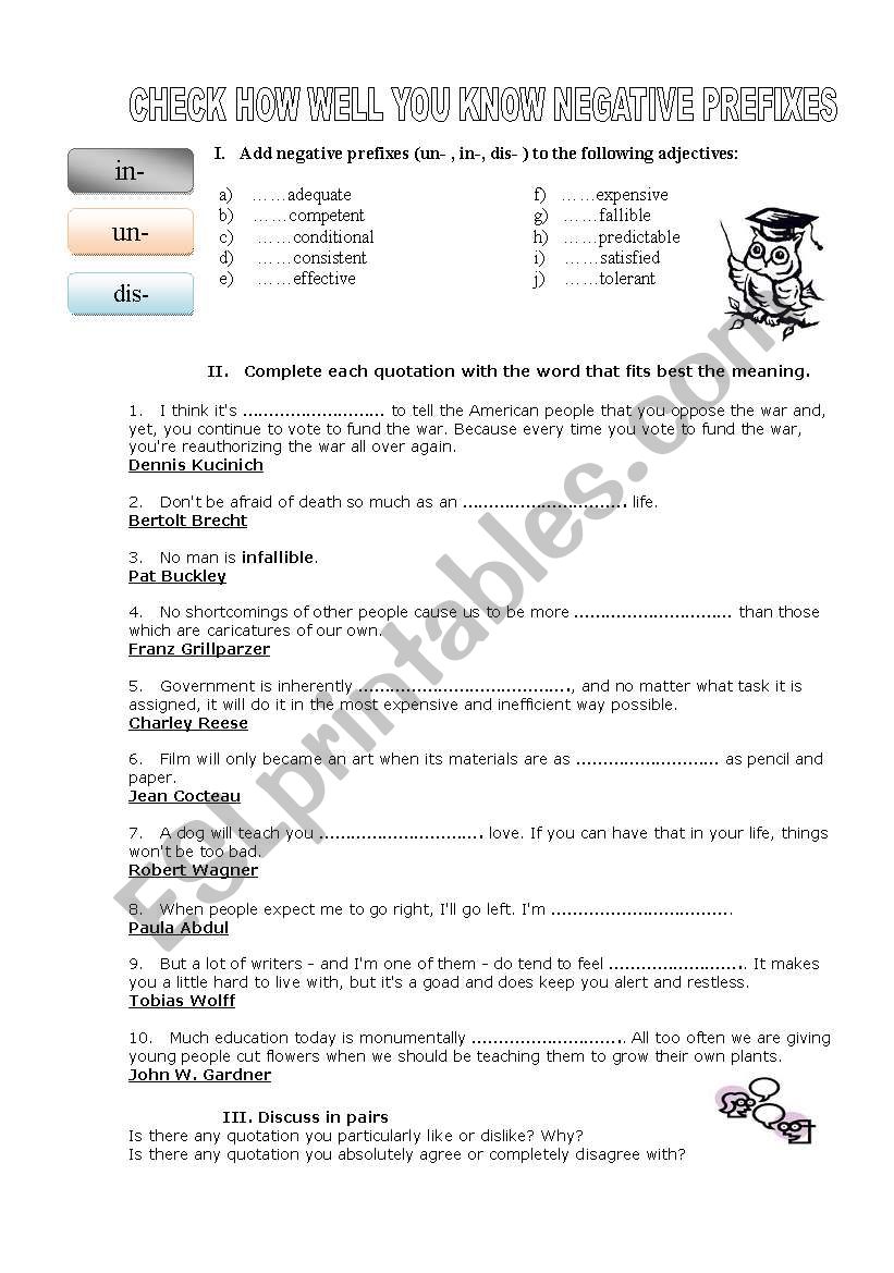 adjectives with negative prefixes