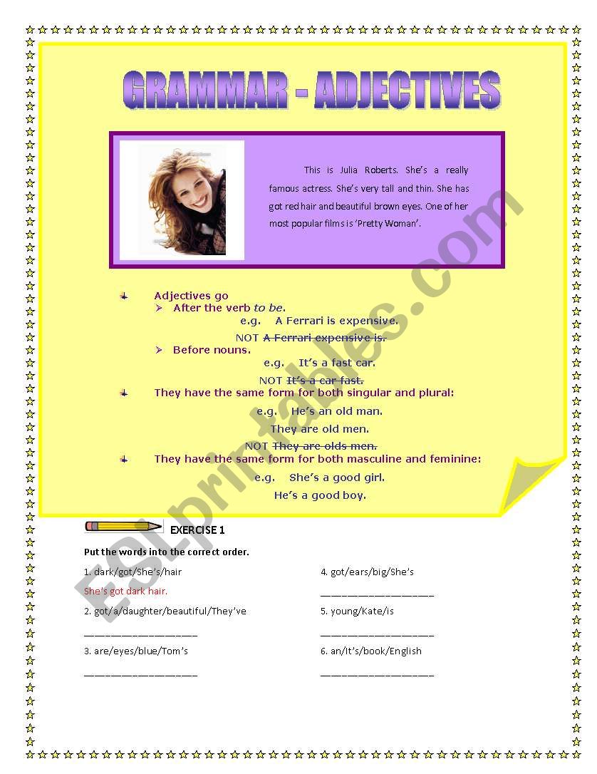 Grammar - Adjectives worksheet