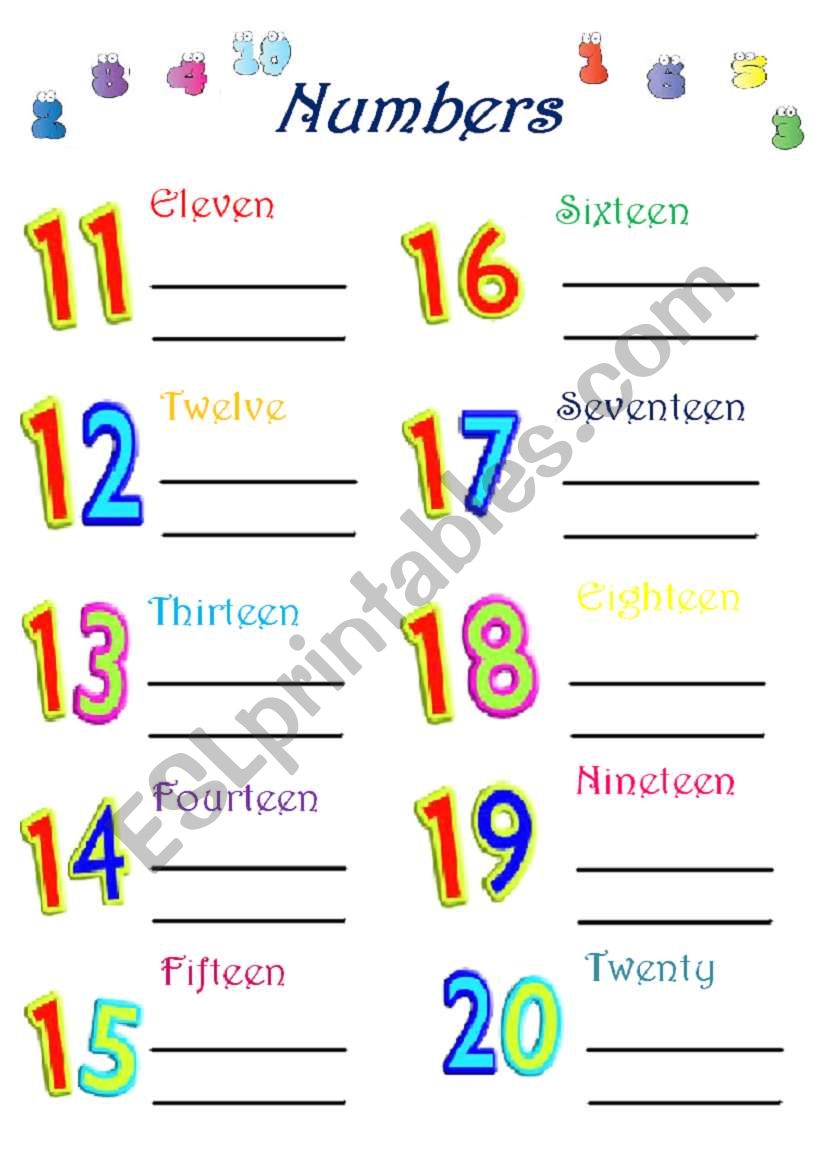 Numbers From 11 20 Esl Worksheet By Havva Kizmaz