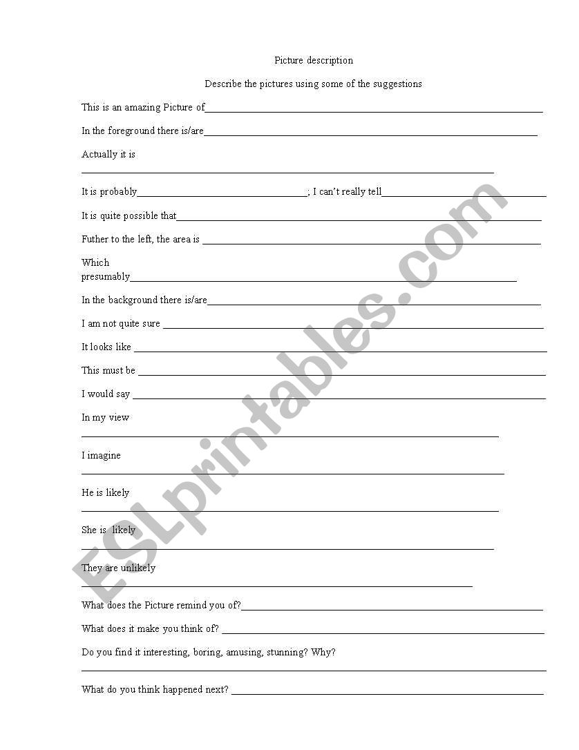 picture description worksheet