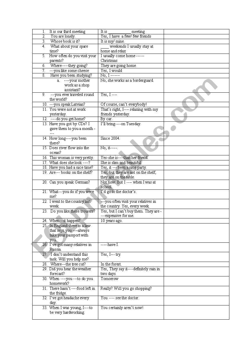 grammat test worksheet