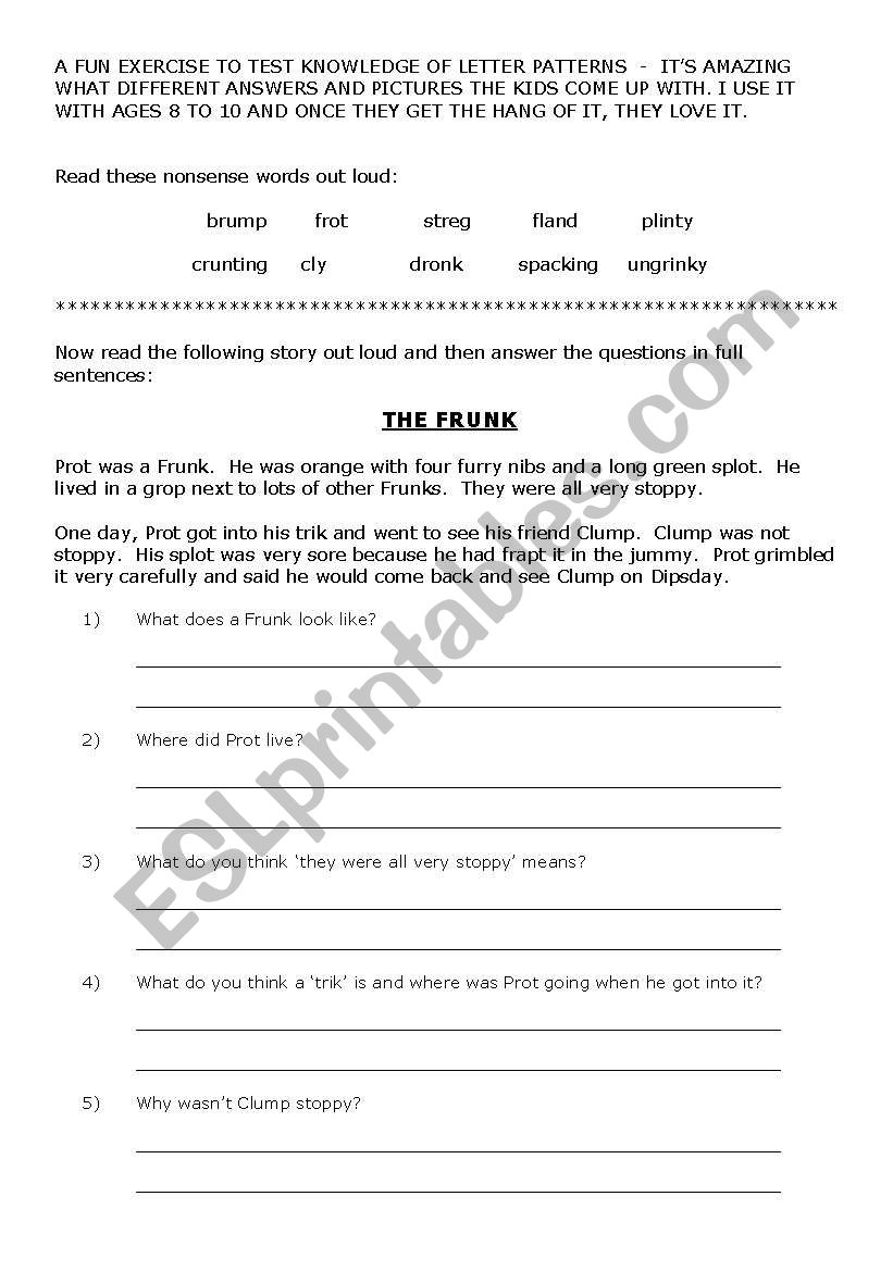 Recognising letter patterns worksheet