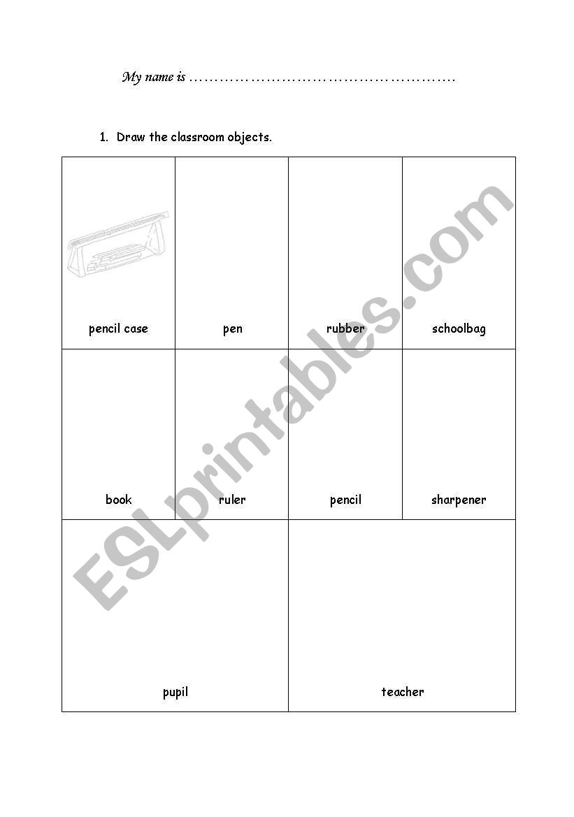 Classroom objects worksheet