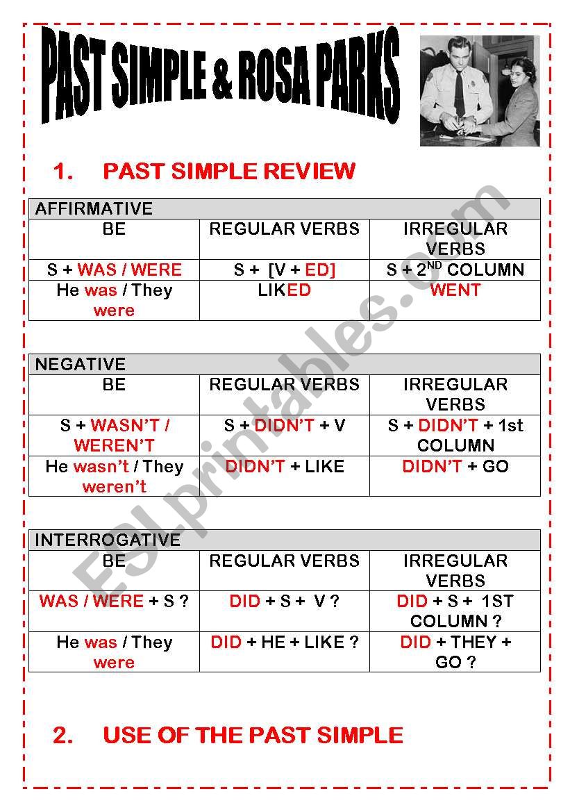 ROSA PARKS AND PAST SIMPLE * REVIEW OF THE PAST SIMPLE * EXERCISES * LISTENING COMPREHENSION* KEY FOR TEACHER INCLUDED