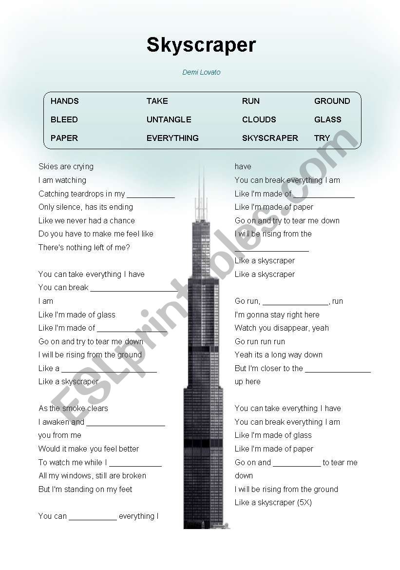 Skyscraper - Demi Lovato worksheet