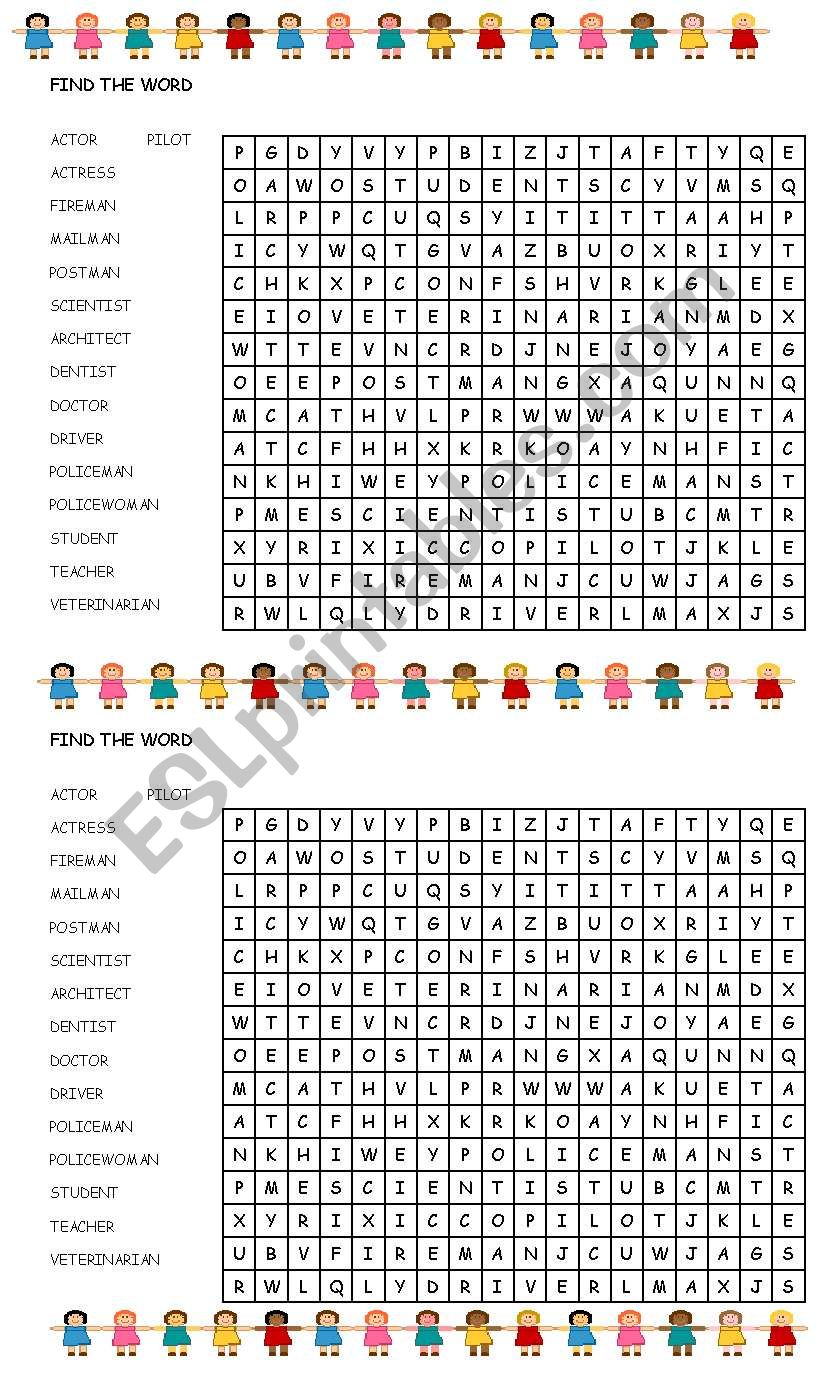 jobs wordsearch worksheet