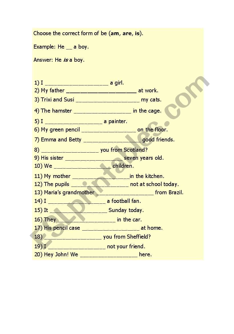 Verb to be worksheet