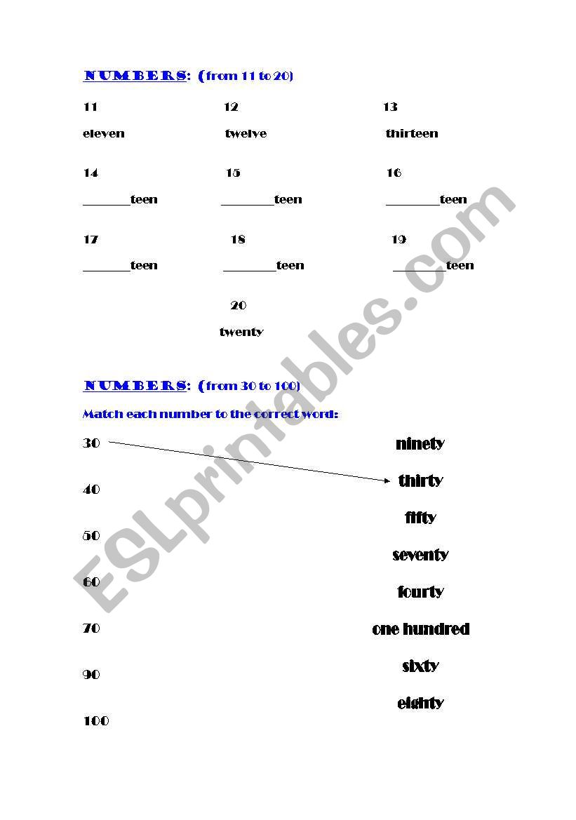 NUMBERS worksheet