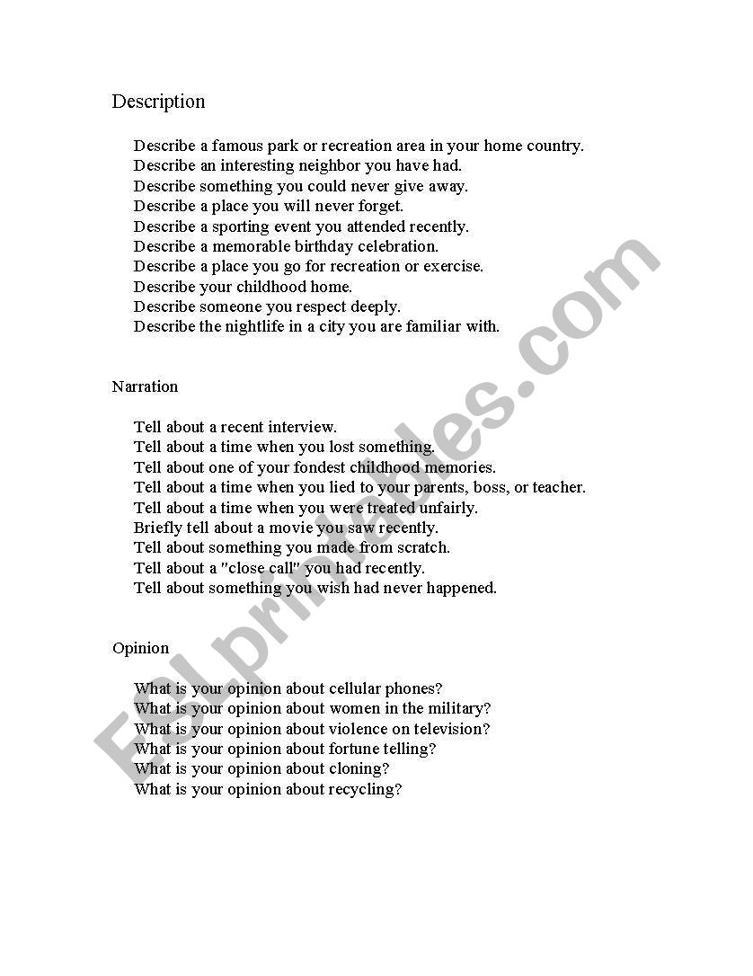 speaking topics worksheet