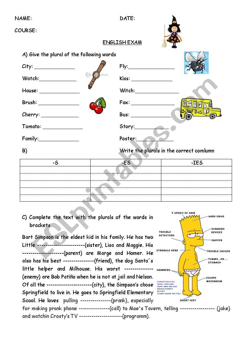 regular plurals worksheet