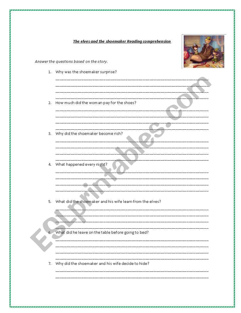 the elves and the shoemaker worksheet