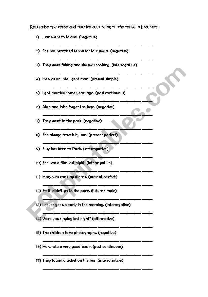 Rewrite sentences worksheet