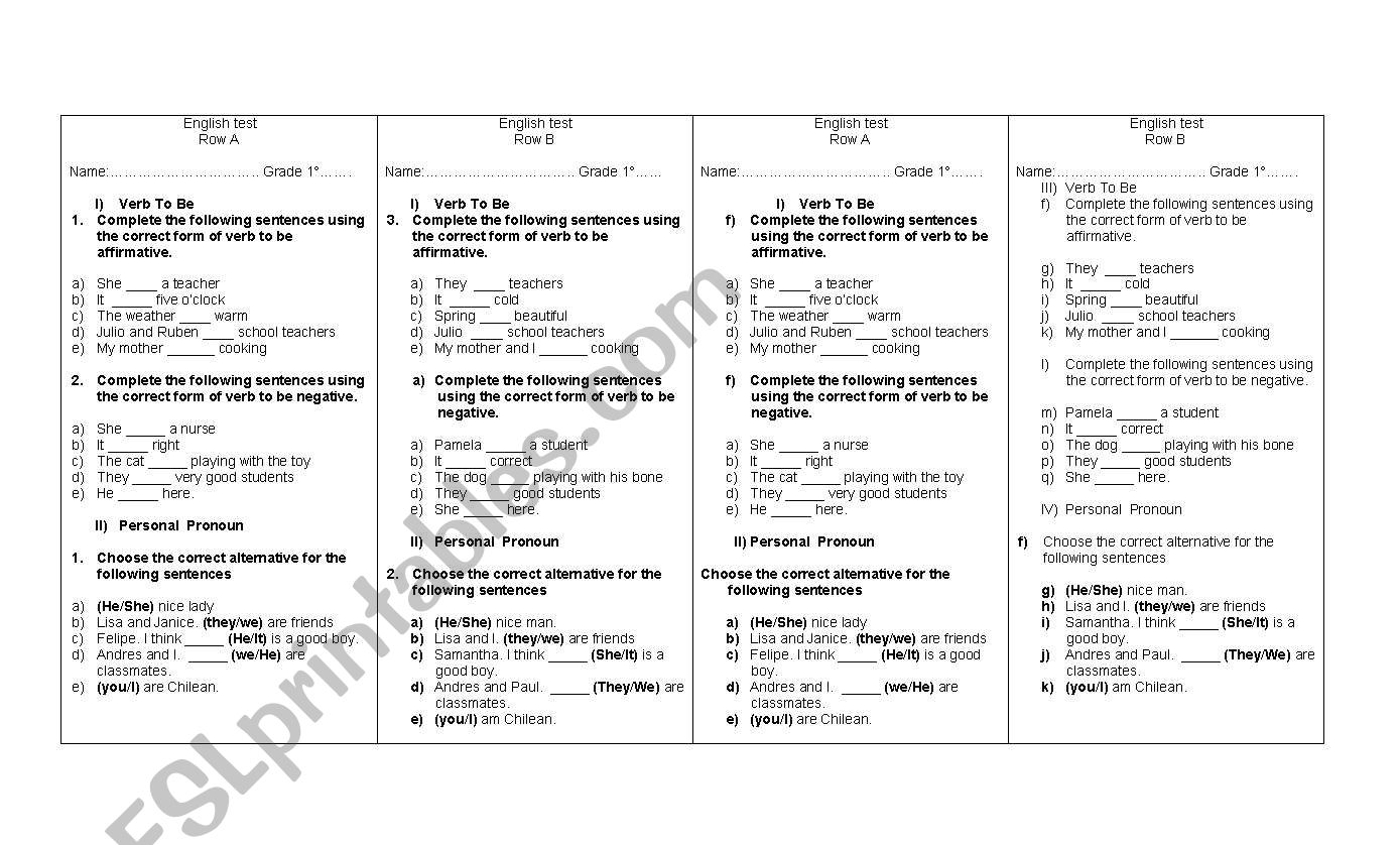 Short test 2 worksheet