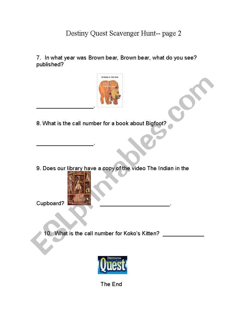 Destiny Scavenger Hunt worksheet