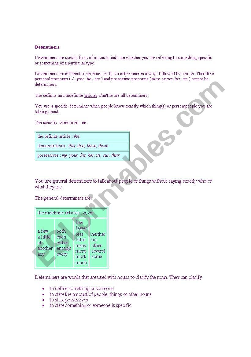 determiners worksheet