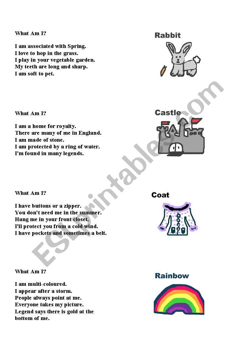 what am I? worksheet