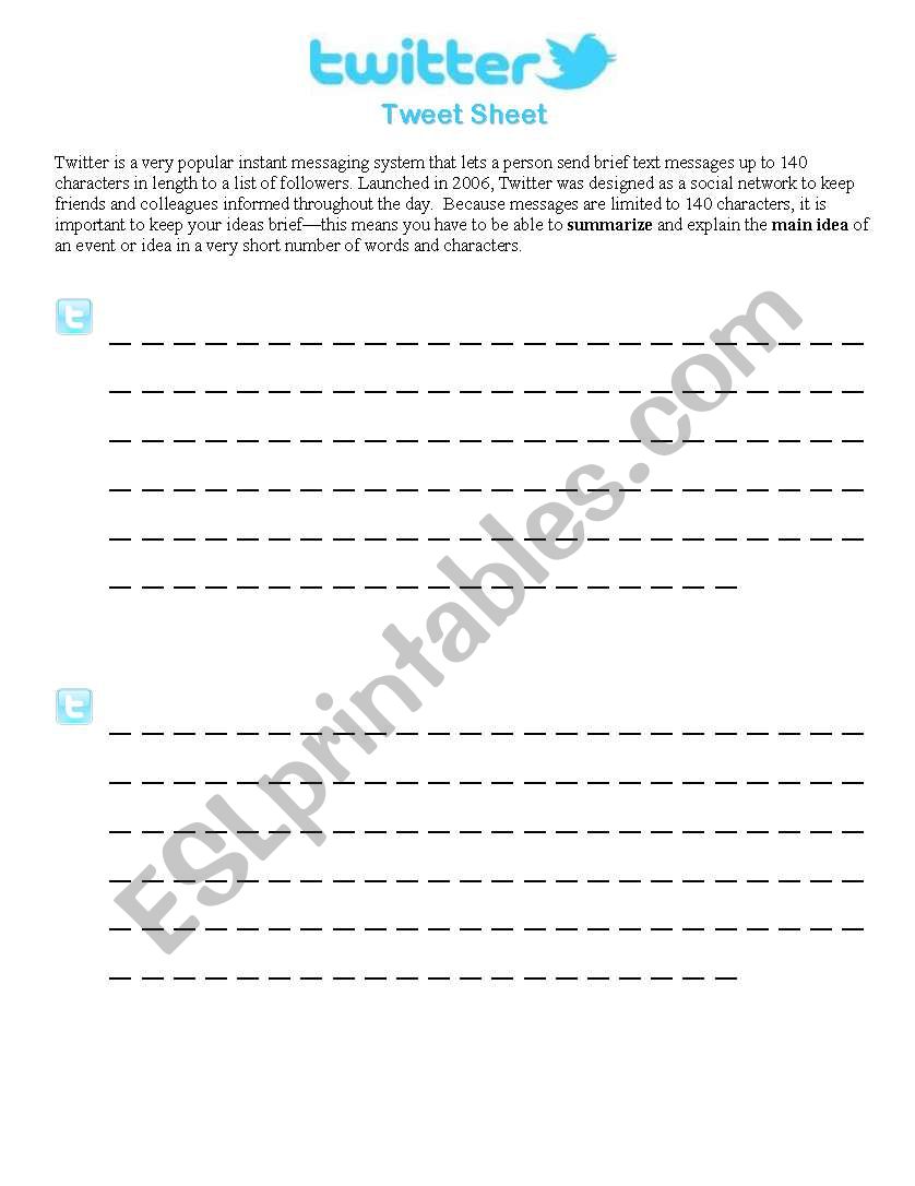 Tweet Sheet worksheet