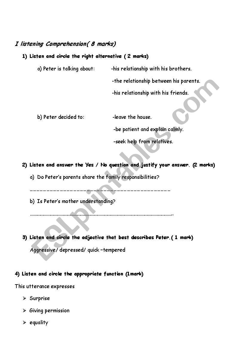 9 th form test worksheet
