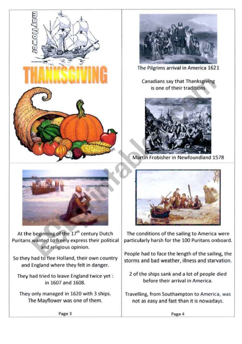 Mini book Thanksgiving worksheet