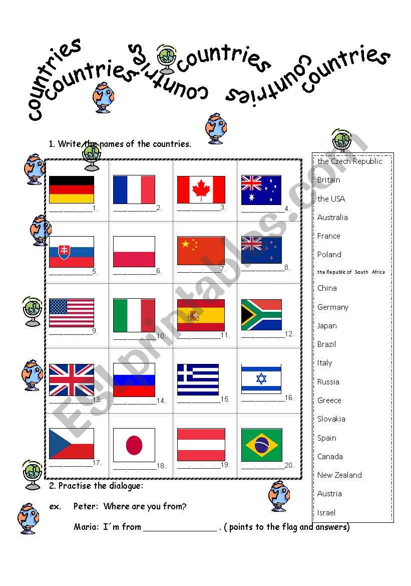 countries, flags worksheet