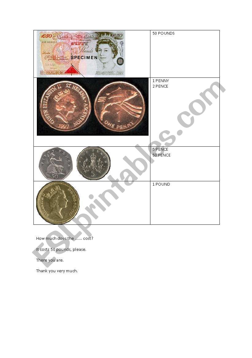 money in the UK worksheet