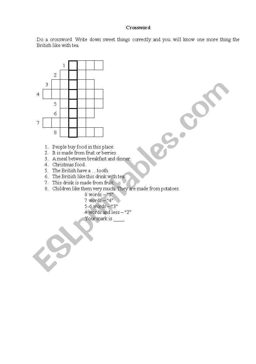 Crossword Food worksheet