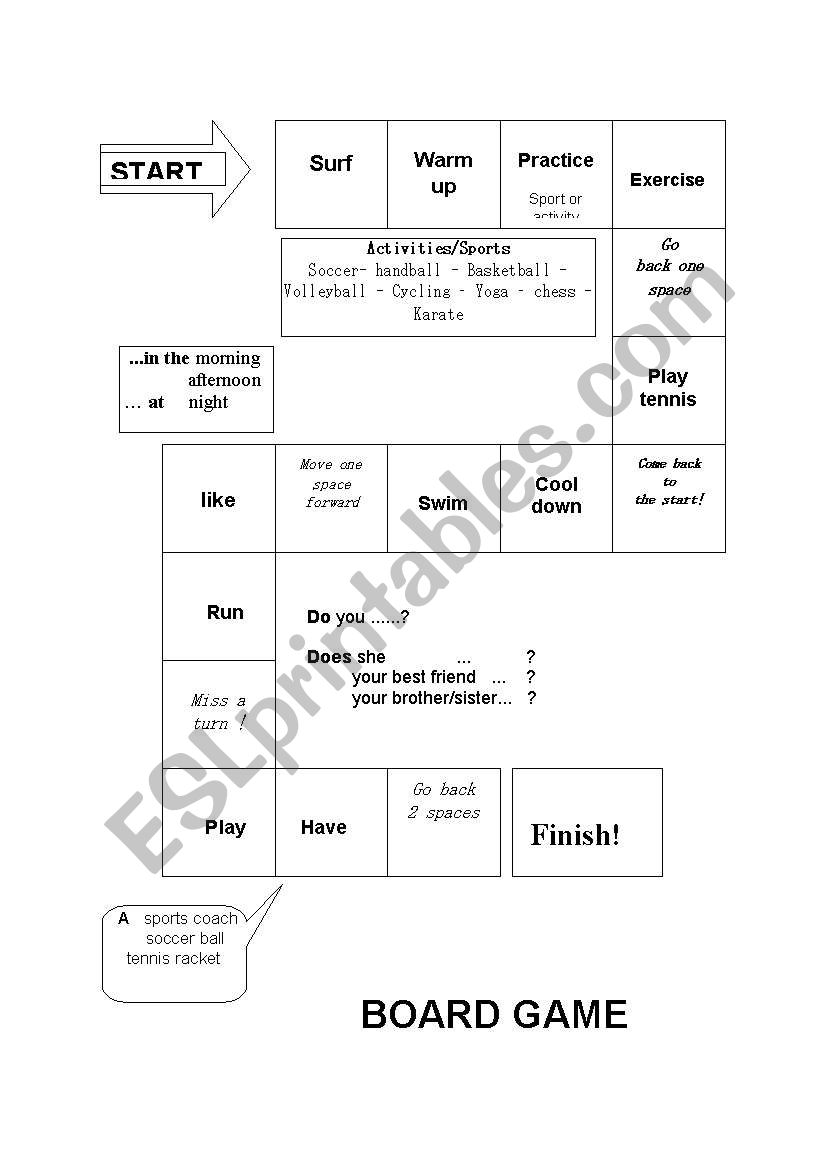 Sports Board Game worksheet