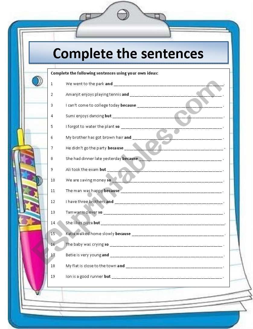 Compound sentences - writing practice