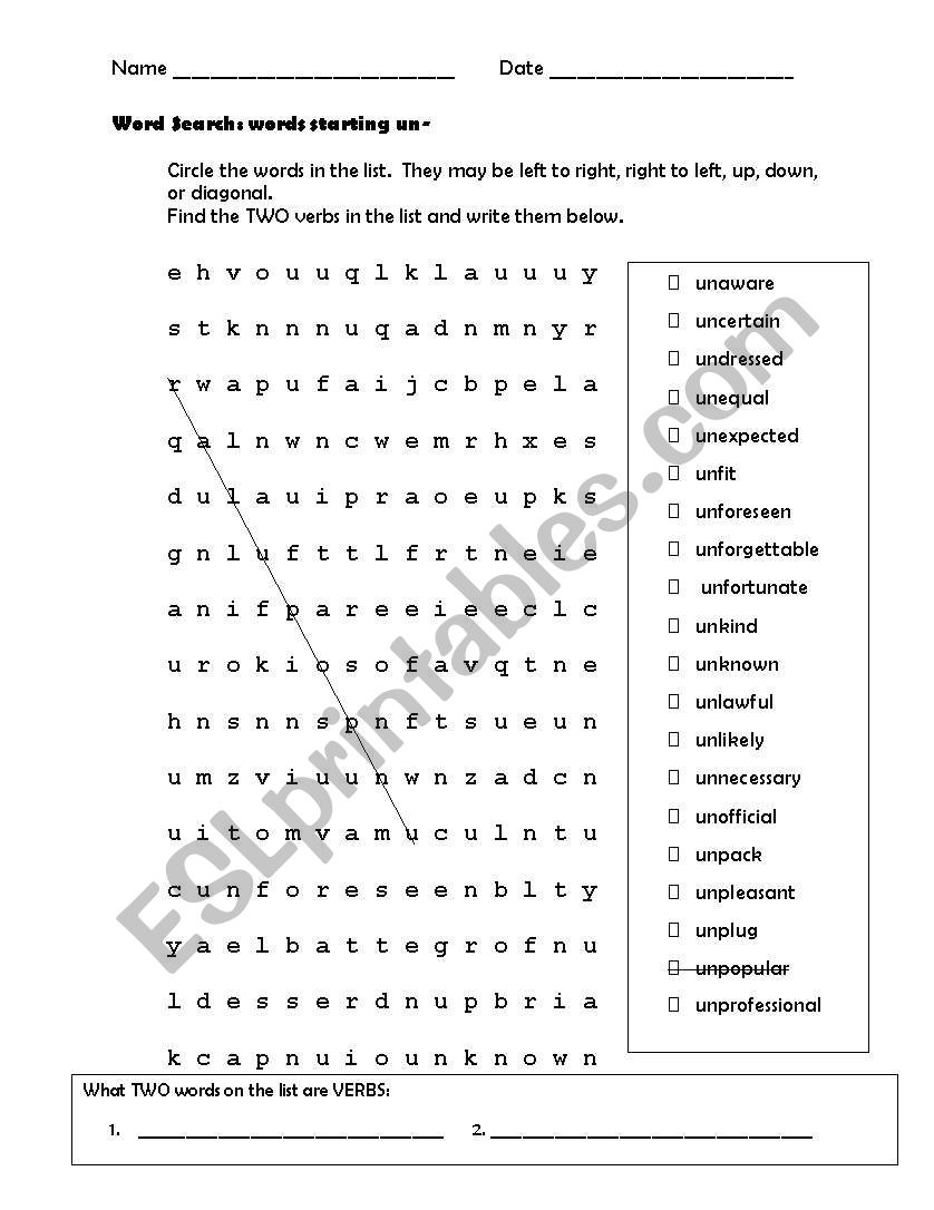 Un- and Dis- Prefix Word Searches